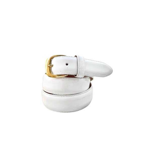 Vintage Cole Haan White Leather Belt Gold Brass Buckle Coastal Prep Made in USA main image 7